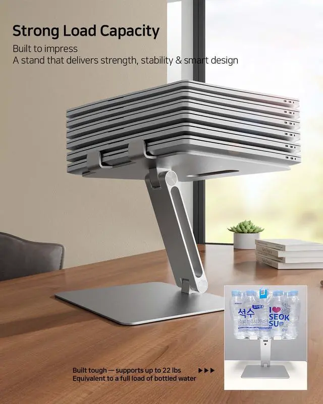 Alt view image 5 of 5 - SOYMIX Ergonomic Laptop Stand  Adjustable Height Aluminum Riser, Ventilated Design for Improved Cooling, Neck & Back Pain Relief, Fits 10-17 Laptops & Tablets, Home Office Portable Holder, Silver