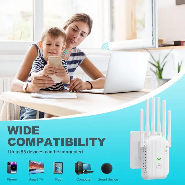 Alt view image 3 of 5 - WiFi Extender,WiFi Extender Signal Booster for Home Covers up to 10000 sq.ft & 88+ Devices, New 6X Faster Wireless WiFi Repeater with Ethernet Port, WiFi Booster Compatible with All Routers (White)