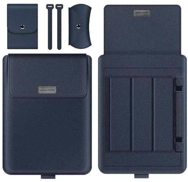 Main image of GANGANPRO Laptop Sleeve 15-15.4-15.6" Case with Stand Compatible with Microsoft Surface Laptop 5/4/3/2 13.5", MacBook Air/Pro 13.3", PU Leather Sleeve for 15-16" Laptop Computers - Dark Blue