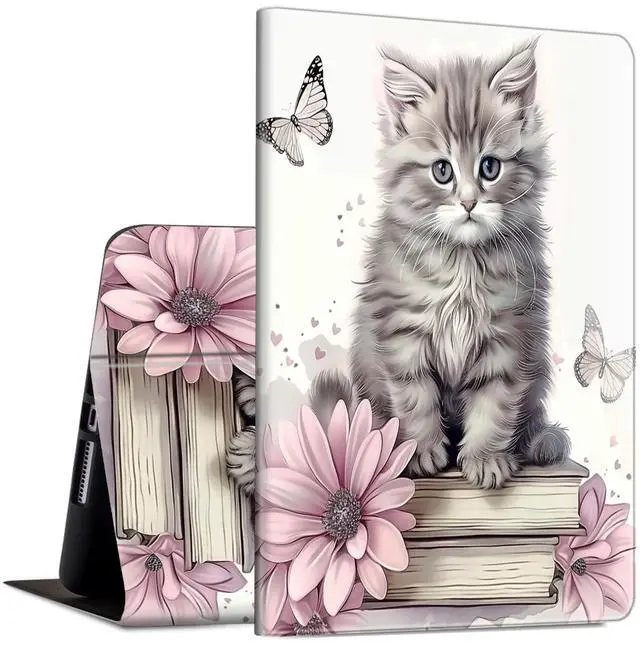 Main image of Case for All-New Amazon Kindle Fire HD 8 & 8 Plus Tablet(12th/10th Generation, 2024/2022/2020 Release) 8" Slim PU Leather Adjustable Smart Shell Cover with Auto Wake/Sleep, Cute Cat Butterfly