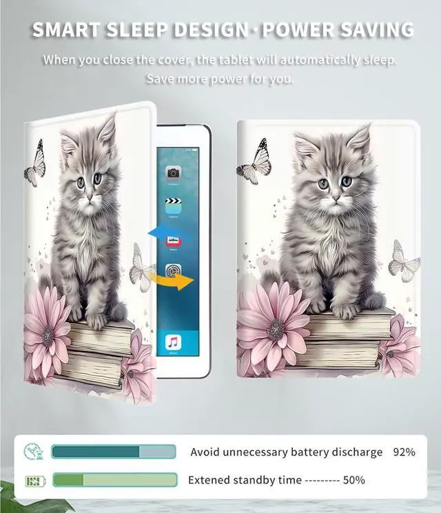 Alt view image 3 of 5 - Case for All-New Amazon Kindle Fire HD 8 & 8 Plus Tablet(12th/10th Generation, 2024/2022/2020 Release) 8" Slim PU Leather Adjustable Smart Shell Cover with Auto Wake/Sleep, Cute Cat Butterfly