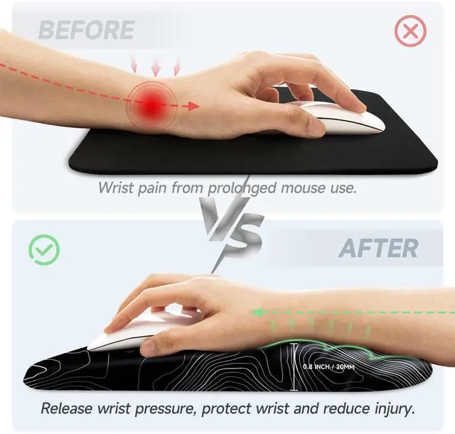 Alt view image 3 of 5 - Ergonomic Mouse Pad with Wrist Rest Support,Non-Slip PU Base,Massage for Carpal Tunnel Pain Relief,Memory Foam Mousepad for Home,Office,WorkTopographic Contour