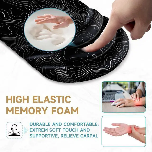 Alt view image 2 of 5 - Ergonomic Mouse Pad with Wrist Rest Support,Non-Slip PU Base,Massage for Carpal Tunnel Pain Relief,Memory Foam Mousepad for Home,Office,WorkTopographic Contour