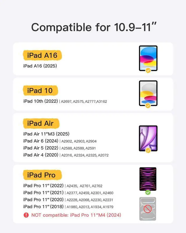 Alt view image 2 of 5 - Inateck iPad 10th/11th Generation Keyboard Case, Compatible A16 2025 11", Air 11" M3/M2 (2025/2024), Air 5/4, Pro 11 4/3/2/1, Magnetic Detachable Keyboard with Pencil Holder, KB04002 (Black)