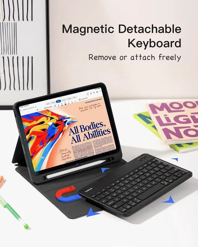 Alt view image 3 of 5 - Inateck iPad 10th/11th Generation Keyboard Case, Compatible A16 2025 11", Air 11" M3/M2 (2025/2024), Air 5/4, Pro 11 4/3/2/1, Magnetic Detachable Keyboard with Pencil Holder, KB04002 (Black)