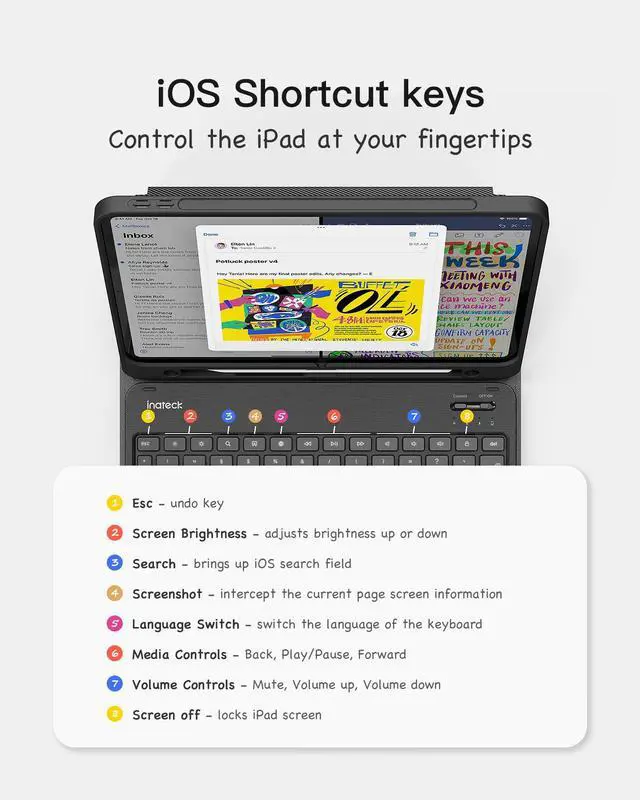 Alt view image 5 of 5 - Inateck iPad 10th/11th Generation Keyboard Case, Compatible A16 2025 11", Air 11" M3/M2 (2025/2024), Air 5/4, Pro 11 4/3/2/1, Magnetic Detachable Keyboard with Pencil Holder, KB04002 (Black)