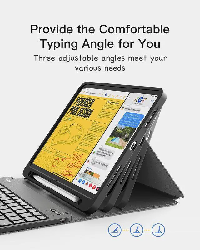 Alt view image 4 of 5 - Inateck iPad 10th/11th Generation Keyboard Case, Compatible A16 2025 11", Air 11" M3/M2 (2025/2024), Air 5/4, Pro 11 4/3/2/1, Magnetic Detachable Keyboard with Pencil Holder, KB04002 (Black)