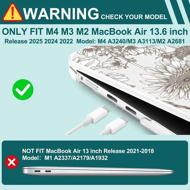 Alt view image 4 of 5 - Yebiseven for MacBook Air 13.6 Inch M4/M3/M2 Case 2025 2024 2023 2022 Released A3240/A3113/A2681, Laptop Hard Shell Case with Keyboard Cover & Trackpad Protector & 2 OTG Adapters, Dahlia Cosmos
