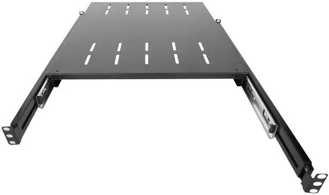 Alt view image 4 of 5 - 1U Sliding Shelf Tray 19in Mount Keyboard Shelf Tray, Adjustable Depth 23.75 to 34in Sliding Tray for Server Rack/Cabinet Steel Pull Out Drawer for Racks 240LBS Weight Capacity(SLD-1U23.75-34)