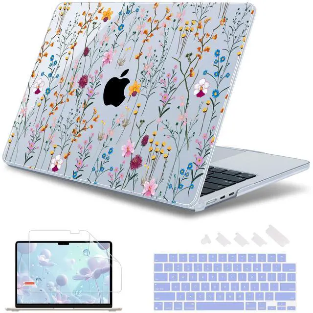 Main image of May Chen Compatible with M4 MacBook Air 15 Inch Case 2025 2024 2023 A3241 A3114 A2941 M3 M2 with Liquid Retina Display & Touch ID, Protective Plastic Hard Shell Cover - Summer Flowers