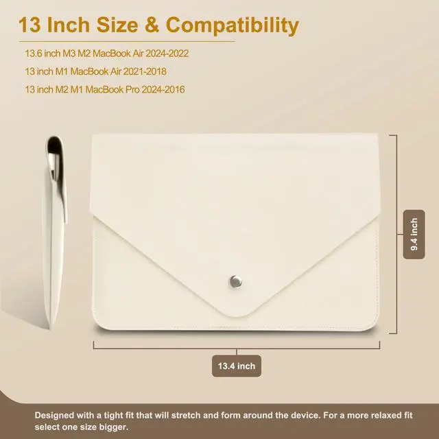 Alt view image 2 of 5 - Laptop Sleeve 13 inch, Laptop Case, Faux Leather Laptop Sleeve Bag with Magnetic Buckle, Compatible with MacBook Air 13/Air 13.6/Pro 13, Small Pouch for Charger, Mouse Pad and Cord Organizer, White