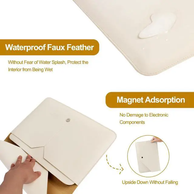 Alt view image 4 of 5 - Laptop Sleeve 13 inch, Laptop Case, Faux Leather Laptop Sleeve Bag with Magnetic Buckle, Compatible with MacBook Air 13/Air 13.6/Pro 13, Small Pouch for Charger, Mouse Pad and Cord Organizer, White