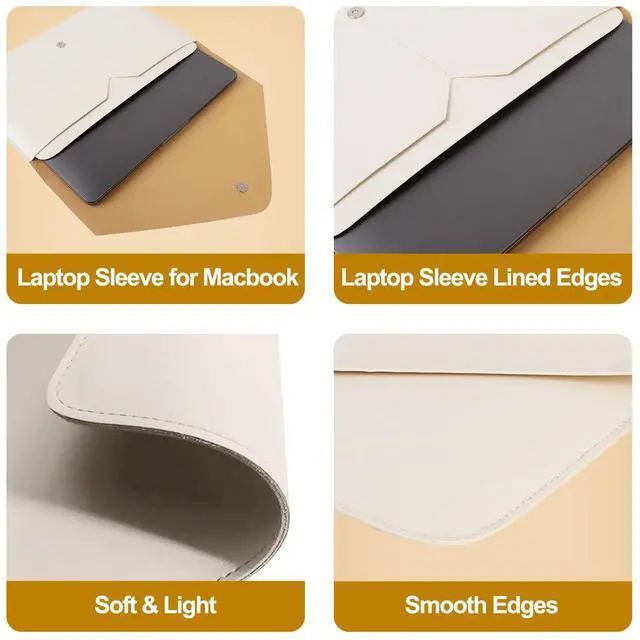 Alt view image 5 of 5 - Laptop Sleeve 13 inch, Laptop Case, Faux Leather Laptop Sleeve Bag with Magnetic Buckle, Compatible with MacBook Air 13/Air 13.6/Pro 13, Small Pouch for Charger, Mouse Pad and Cord Organizer, White