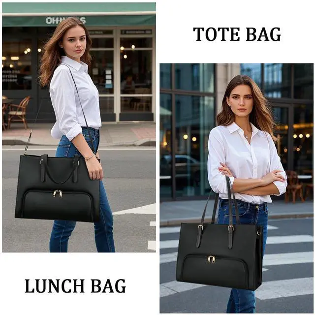 Alt view image 2 of 5 - KKXIU Lunch Tote Bag for Women 15.6 Inch Laptop Briefcase Work Bag with Insulated Lunch Compartment Messenger Handbags for Business, Work, Nurse, Office, Collage, Casual, Gift for Women