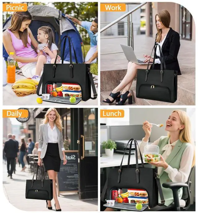 Alt view image 3 of 5 - KKXIU Lunch Tote Bag for Women 15.6 Inch Laptop Briefcase Work Bag with Insulated Lunch Compartment Messenger Handbags for Business, Work, Nurse, Office, Collage, Casual, Gift for Women