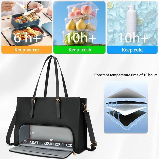 Alt view image 4 of 5 - KKXIU Lunch Tote Bag for Women 15.6 Inch Laptop Briefcase Work Bag with Insulated Lunch Compartment Messenger Handbags for Business, Work, Nurse, Office, Collage, Casual, Gift for Women