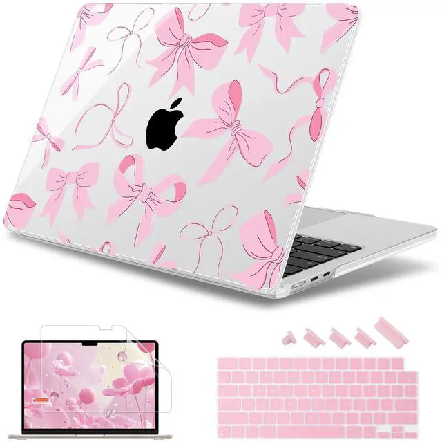 Main image of May Chen Compatible with M4 MacBook Air 15 Inch Case 2025 2024 2023 A3241 A3114 A2941 M3 M2 with Liquid Retina Display & Touch ID, Protective Plastic Hard Shell Cover - Pink Bows