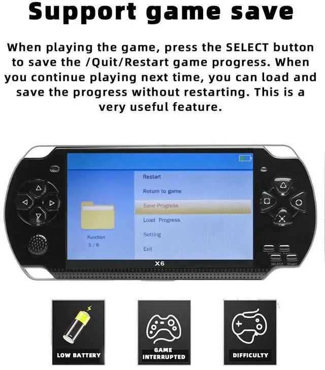 Alt view image 3 of 5 - JXD Handheld Game Console 4.3 inch 8GB Built in 2000 Games for Multiple Simulators X6 Retro Video Game Console Mp3/4/Ebook TV Out Mini Hand Portable Game Player Device Holiday/Christmas Gifts(Black)