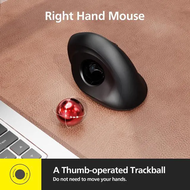 Alt view image 2 of 5 - MicroPack Trackball Wireless Mouse, Upgrade Right Hand Ergonomic Mouse with Wireless Vertical Rollerball Computer Mouse, 3 Adjustable DPI, Easy Thumb Control for PC, Laptop, Mac, Windows - Black