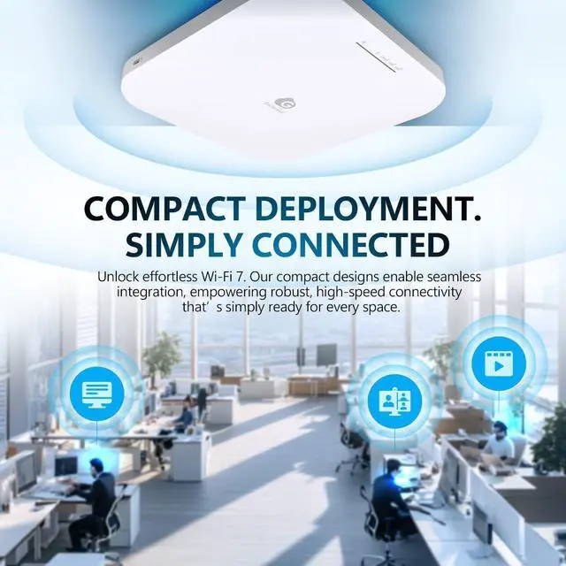 Alt view image 4 of 5 - EnGenius Wi-Fi 7 Lite Tri-Band Access Point - Cloud Managed 13.7Gbps Speed, 2x3x3 MIMO, 320MHz Channels, MLO Technology, 2.5GbE PoE+, 1200 Sq Ft Coverage - ECW516L