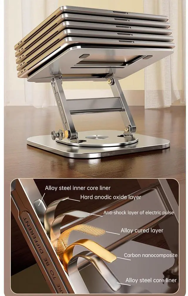 Alt view image 4 of 5 - Einprovken Aluminum Laptop Stand for Desk with 360 Rotating Base, Foldable Computer Stand Compatible with Laptops up to 17.3 inches, Ergonomic Laptop Riser with Heat-Vent (Grey A)