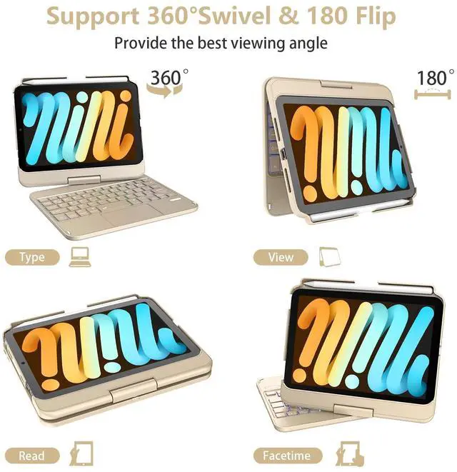 Alt view image 4 of 5 - TaIYanG Keyboard Case for iPad mini 7 A17 Pro 2024 & Mini 6,7 Color Backlit Trackpad Keyboard Case for iPad mini 6th Generation 2021 8.3-inch,360° Rotatable Slim Cover for iPad mini 7th Gen,Rock Grey
