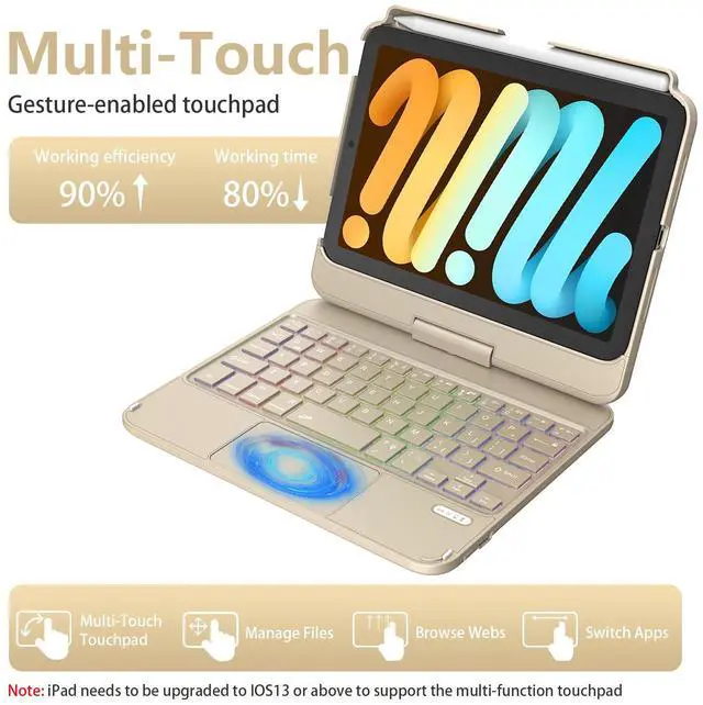 Alt view image 5 of 5 - TaIYanG Keyboard Case for iPad mini 7 A17 Pro 2024 & Mini 6,7 Color Backlit Trackpad Keyboard Case for iPad mini 6th Generation 2021 8.3-inch,360° Rotatable Slim Cover for iPad mini 7th Gen,Rock Grey