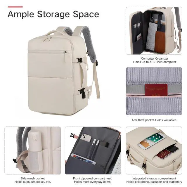 Alt view image 3 of 5 - Endaycon Travel Backpack for Women, Waterproof Laptop Backpack with USB Charging Hole, Airplane Travel Essentials