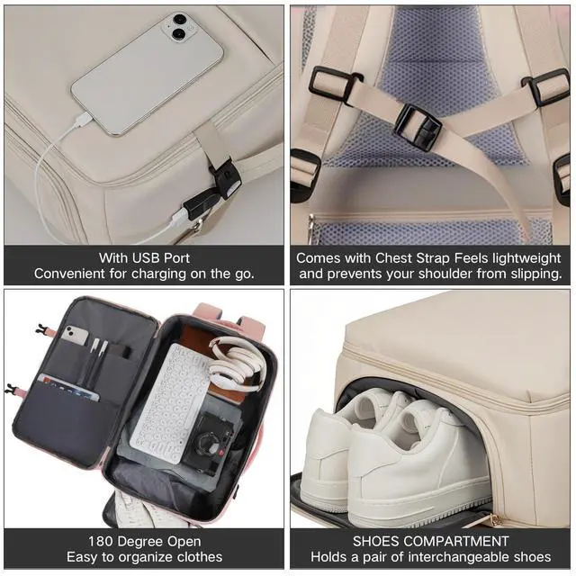 Alt view image 5 of 5 - Endaycon Travel Backpack for Women, Waterproof Laptop Backpack with USB Charging Hole, Airplane Travel Essentials