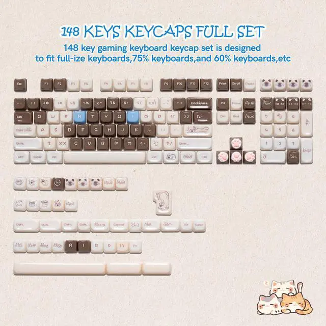 Alt view image 4 of 5 - Rainy75 Jelly Jade Keycaps, Translucent Cute Ragdoll Cat Key caps, Mao Profile, Custom 148 Keys Set for 100%, 75%, 65%, 60% Mechanical Keyboard (Brown)