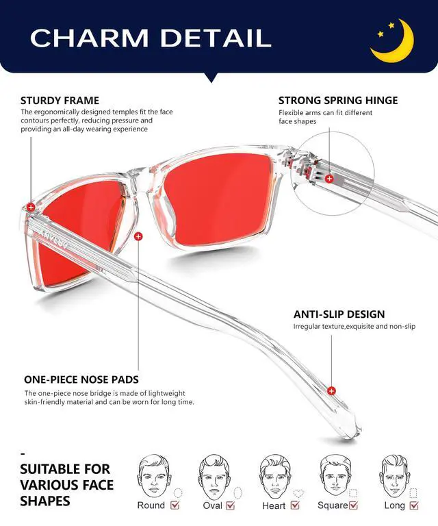 Alt view image 3 of 5 - ANYLUV Blue Light Glasses for Men/Women, Blue Green Light Blocking with Red Lens, Sleep Enhancement Glasses for Eyes Protection