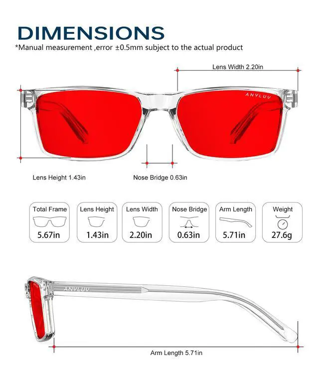 Alt view image 5 of 5 - ANYLUV Blue Light Glasses for Men/Women, Blue Green Light Blocking with Red Lens, Sleep Enhancement Glasses for Eyes Protection