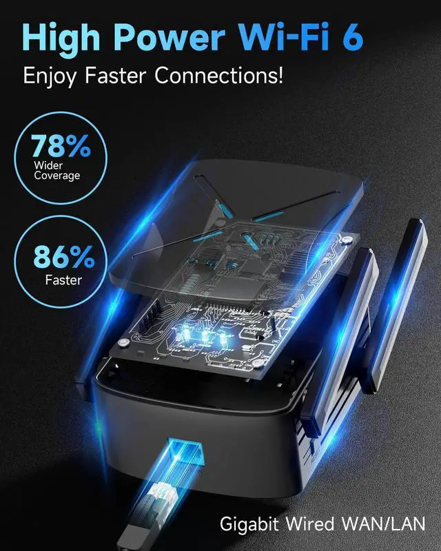 Alt view image 4 of 5 - 2025 WiFi Extender Signal Booster, New Gen Wi-Fi 6 Repeater, Long Range up to 12,000 sq.ft for Home, Dual-Band Internet Extender WiFi Booster w/Gigabit Ethernet Port, Easy Setup, EasyMesh Compatible