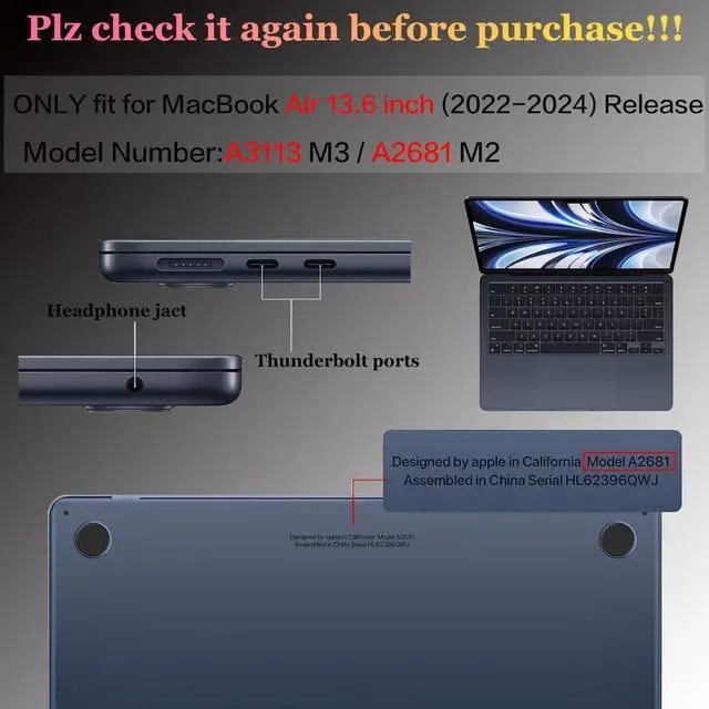 Alt view image 2 of 5 - CISSOOK for MacBook Air 13.6 inch Case M3 2024 2025 M2 2022 Release Model A3113 A2681, Ultra Thin Armor Super Crystal Clear Hard Shell Protective Cover for MacBook Air 13 inch 2024- Crystal Midnight