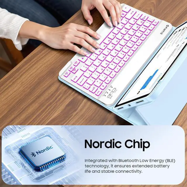 Alt view image 3 of 5 - FINTIE Keyboard Case for iPad Air 11-inch M3 (2025) / M2 (2024), iPad Air 5th (2022) / 4th Generation 10.9 Inch - Soft TPU Cover w/Magnetically Detachable Bluetooth Keyboard, Backlight/Blue