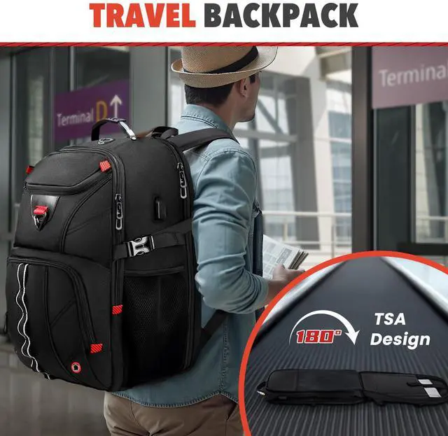 Alt view image 2 of 5 - Z-MGKISS Extra Large Travel Backpack, 18.4"-19" Gaming Laptop Rucksack, TSA-Approved Anti-Theft Spacious Daypack for Work, Gym & College, Black