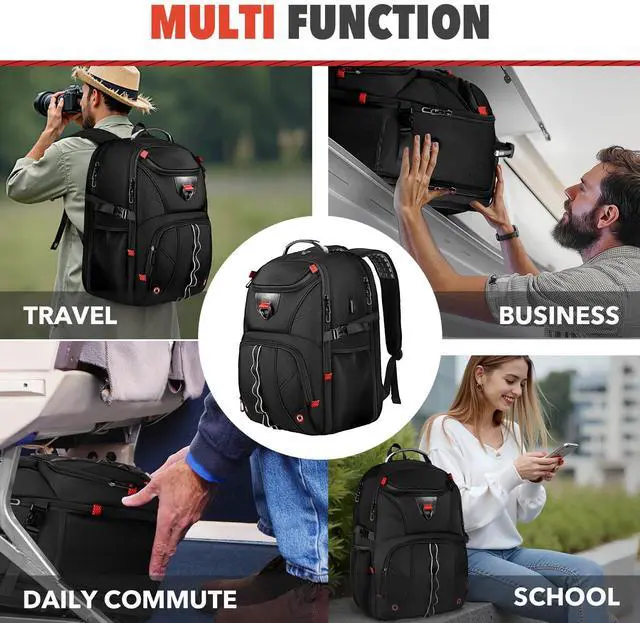Alt view image 3 of 5 - Z-MGKISS Extra Large Travel Backpack, 18.4"-19" Gaming Laptop Rucksack, TSA-Approved Anti-Theft Spacious Daypack for Work, Gym & College, Black