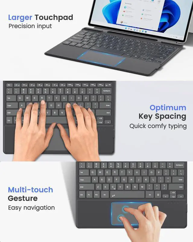Alt view image 5 of 5 - MoKo for Surface Pro 11 Keyboard, Ultra-Slim Portable Wireless Bluetooth Microsoft Surface Pro 11/10/9/8/X Keyboard with Palm-Rejection Trackpad, 7-Color Backlit, Pen Holder, Long Battery Life, Black