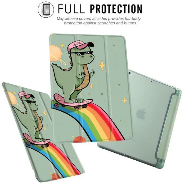 Alt view image 2 of 5 - MAYCARI Cool Dinosaur Star Case for iPad 10.2 inch 2021/2020/2019 with Pencil Holder, Cute Animal iPad 9th/8th/7th Generation Protective Case with Soft TPU Back, Auto Sleep/Wake Cover Slim Shell
