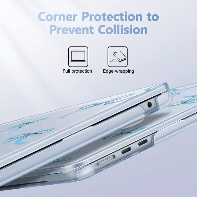 Alt view image 2 of 5 - May Chen [2025 New Pattern] for MacBook Air 13.6 inch Case M2 M3 M4 Chip Model: A2681 A3113 A3240, 2022-2025 Release, Hard Shell Cover with Screen Protector & Keyboard Skin - Blue Bows