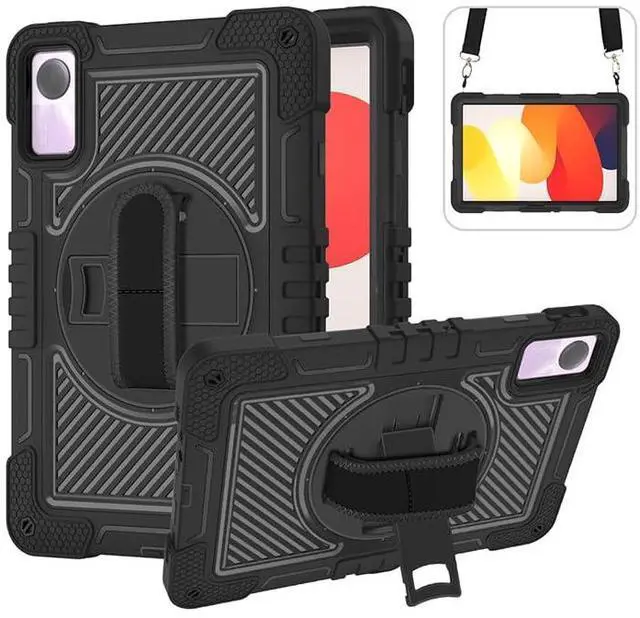 Main image of YOUULAR Tablet Case for Xiaomi Redmi Pad SE 11.0 inches, Tablet Shockproof Cover with 360° Rotating Stand and Wrist Strap, Shoulder Strap Completely Black
