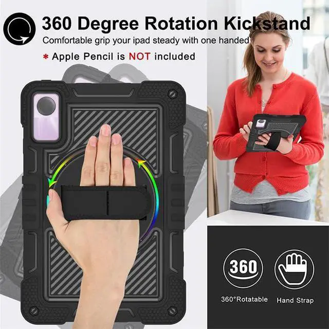 Alt view image 2 of 5 - YOUULAR Tablet Case for Xiaomi Redmi Pad SE 11.0 inches, Tablet Shockproof Cover with 360° Rotating Stand and Wrist Strap, Shoulder Strap Completely Black