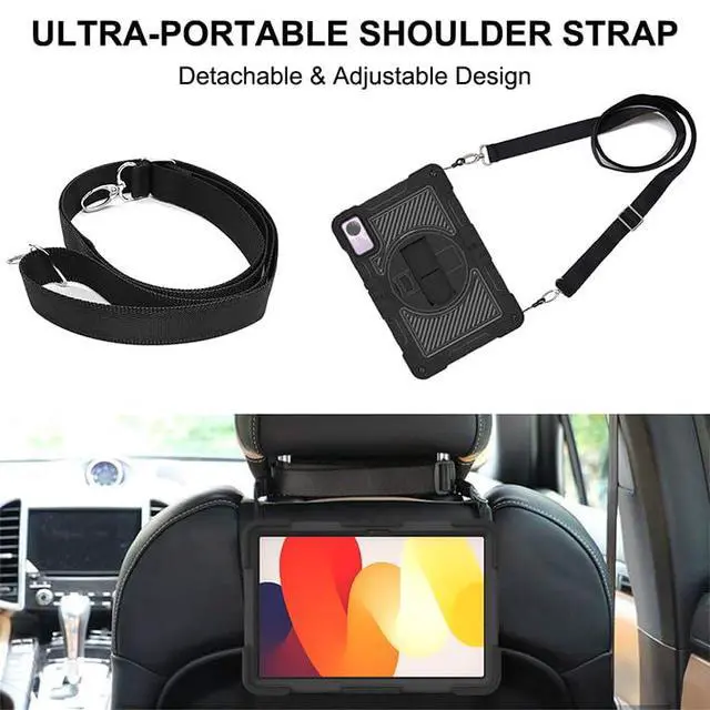 Alt view image 5 of 5 - YOUULAR Tablet Case for Xiaomi Redmi Pad SE 11.0 inches, Tablet Shockproof Cover with 360° Rotating Stand and Wrist Strap, Shoulder Strap Completely Black