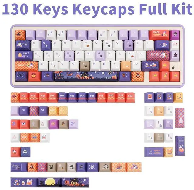 Alt view image 2 of 5 - COOMICKEY Cute Keycaps, Cherry Profile PBT Keycaps 130 Keys Dye-Sublimation Custom Keycap Set for 61/64/68/84/87/100/104/108 Cherry Gateron MX Switches Gaming Mechanical Keyboard Halloween Themed