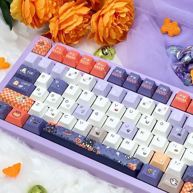 Alt view image 3 of 5 - COOMICKEY Cute Keycaps, Cherry Profile PBT Keycaps 130 Keys Dye-Sublimation Custom Keycap Set for 61/64/68/84/87/100/104/108 Cherry Gateron MX Switches Gaming Mechanical Keyboard Halloween Themed