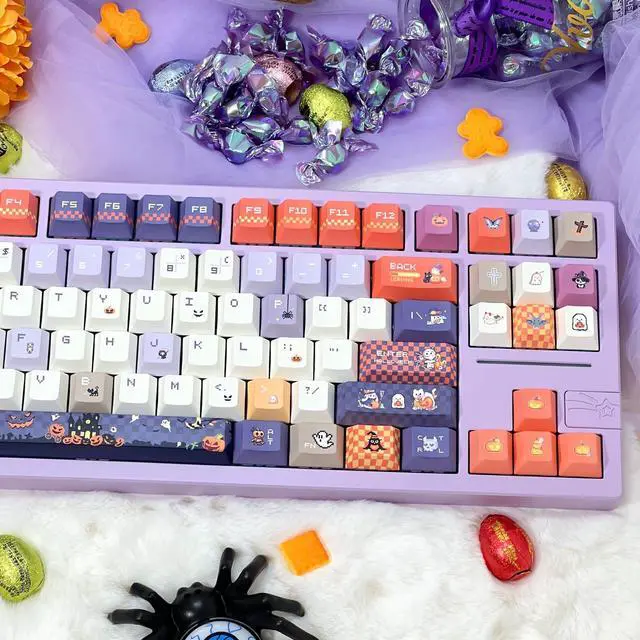 Alt view image 4 of 5 - COOMICKEY Cute Keycaps, Cherry Profile PBT Keycaps 130 Keys Dye-Sublimation Custom Keycap Set for 61/64/68/84/87/100/104/108 Cherry Gateron MX Switches Gaming Mechanical Keyboard Halloween Themed