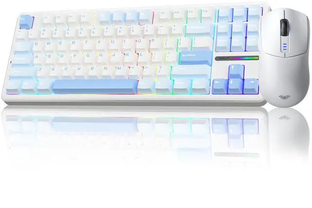 Main image of AULA Wireless Keyboard and Mouse Combo, F87 Mechanical Keyboard, 75% TKL Gasket Custom Hot Swappable + SC580 Wireless Gaming Mouse - White