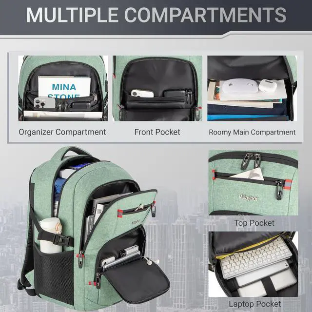 Alt view image 2 of 5 - Velaybor 40L Expandable Laptop Backpack, Anti-thief Travel Backpack with USB Charging Port, Airline Approved Business Waterproof Carry on Luggage, Fits 15.6" Laptop for Men Women