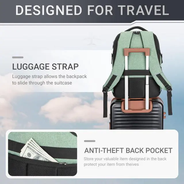 Alt view image 4 of 5 - Velaybor 40L Expandable Laptop Backpack, Anti-thief Travel Backpack with USB Charging Port, Airline Approved Business Waterproof Carry on Luggage, Fits 15.6" Laptop for Men Women