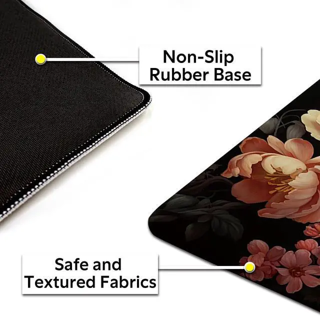 Alt view image 4 of 5 - Peony Floral Dark Mouse Pad - Blooming Flower Design Gaming Mousepad - Large Non-Slip Desk Mat for Office, PC, Laptop - 31.5"x11.8" x 3mm